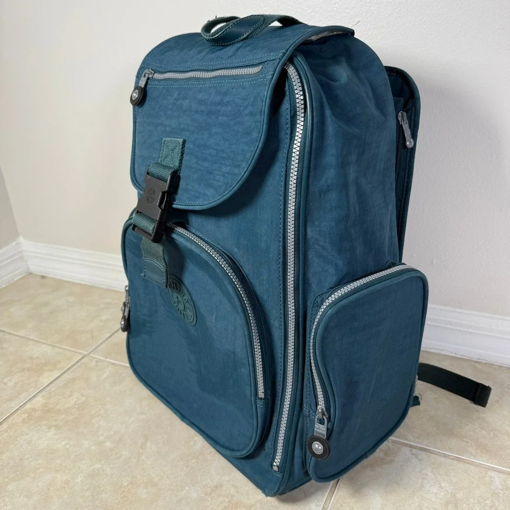 Kipling Alcatraz Rolling Backpack Unisex Large Teal Blue Convertible Laptop Bag